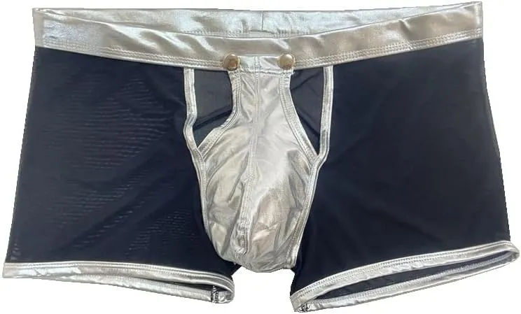 Men's Flat Underwear Brief Breathable Low Waist Hollow Out Patent Leather Mesh Boxer Briefs