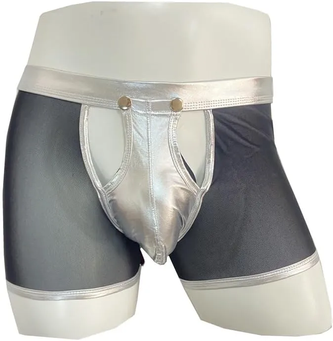 Men's Flat Underwear Brief Breathable Low Waist Hollow Out Patent Leather Mesh Boxer Briefs