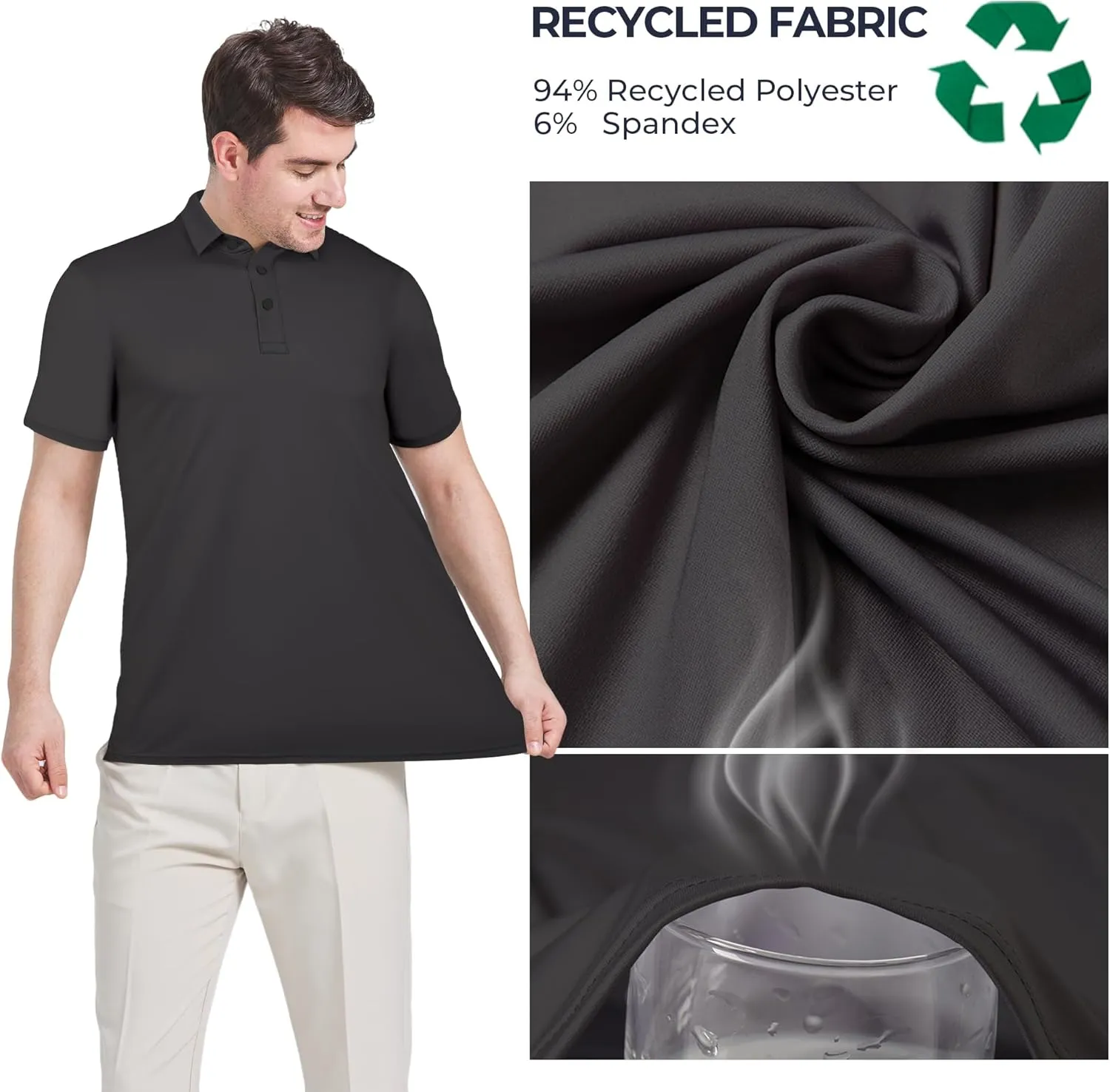 Men's Golf Polo Shirts Performance - Recycled Polyester Moisture-Wicking Dry Fit Short Sleeve Golfing Apparel