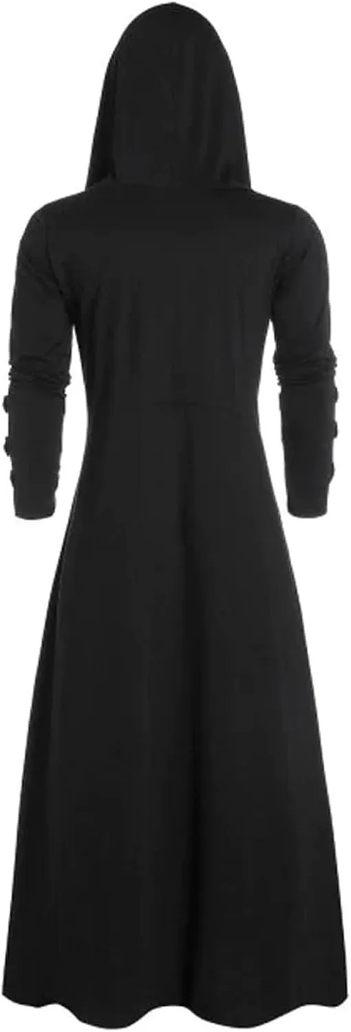 Mens Hooded Jacket Faux Leather Insert Button Up Coat Low Gothic Hoodie Long Button Coat Jackets Coats Men