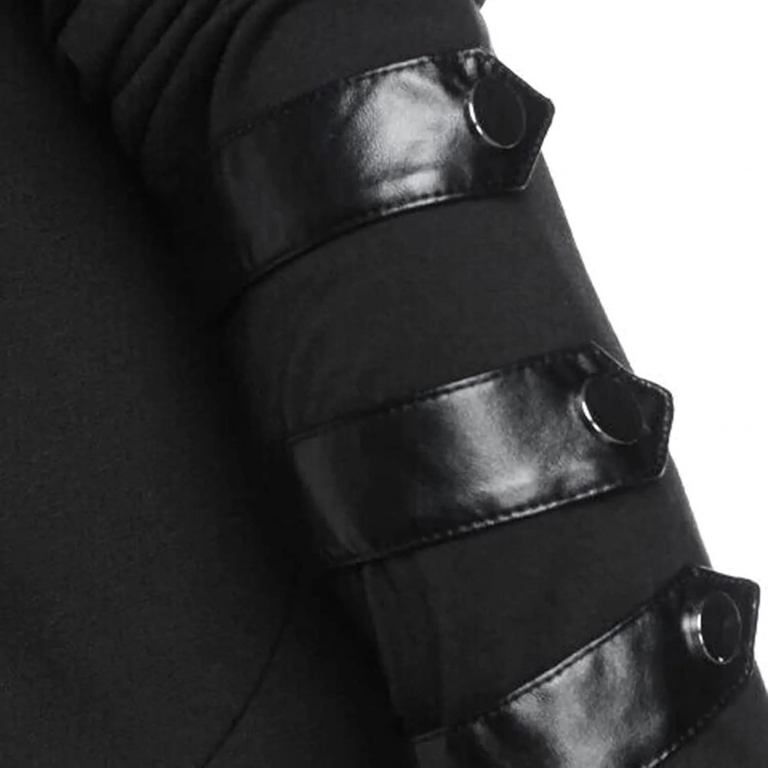 Mens Hooded Jacket Faux Leather Insert Button Up Coat Low Gothic Hoodie Long Button Coat Jackets Coats Men