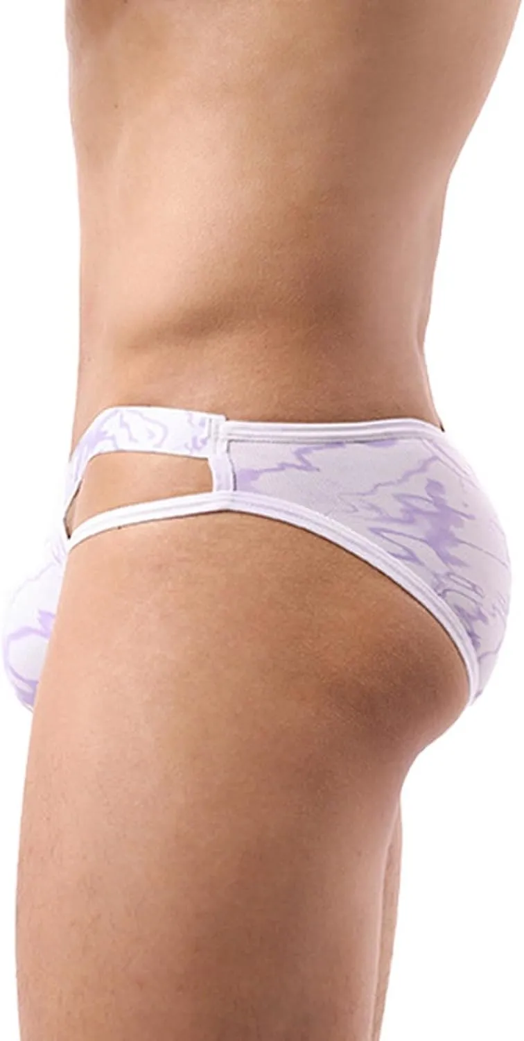 Men's Ice Silk Low-Waist Sexy Bikini Briefs, Breathable and Tight-Fit Print Underwear