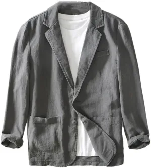 Men's Linen Cotton Blazer buttons Long Sleeve Casual Business Loose Solid Color Suit Jackets
