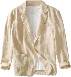 Men's Linen Cotton Blazer buttons Long Sleeve Casual Business Loose Solid Color Suit Jackets