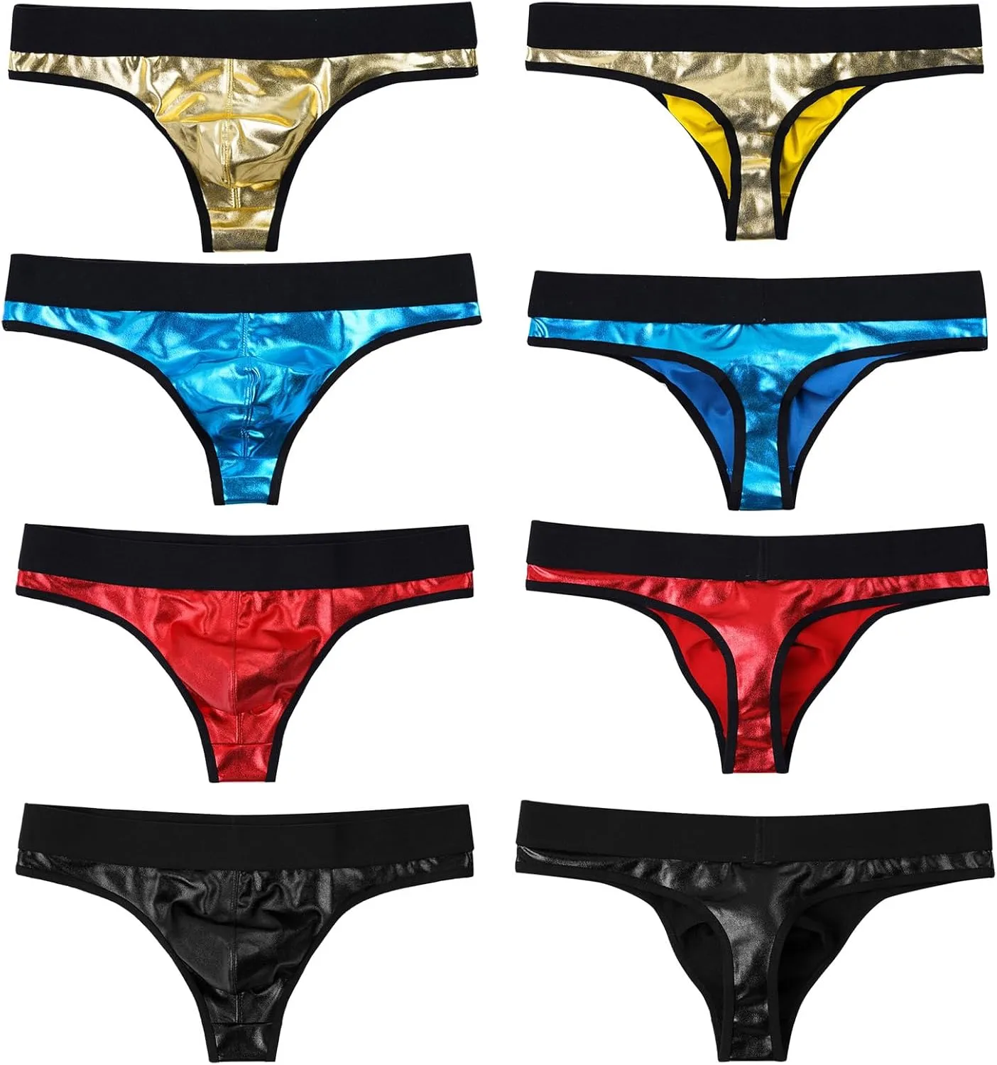 Men's Low-Waist Sexy Micro-Elastic Briefs Imitation Leather Breathable Thong Underwear