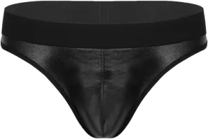 Men's Low-Waist Sexy Micro-Elastic Briefs Imitation Leather Breathable Thong Underwear