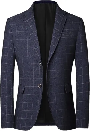 Men's Plaid Casual Suit Jacket Two Button Lightweight Sport Coat Slim Fit Business Formal Dress Blazer Jacket