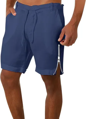 Mens Quick Drying Breathable Combat Tactical Beach Vacation Pants Summer Casual Shorts Lightweight Solid Cotton Linen Bermuda