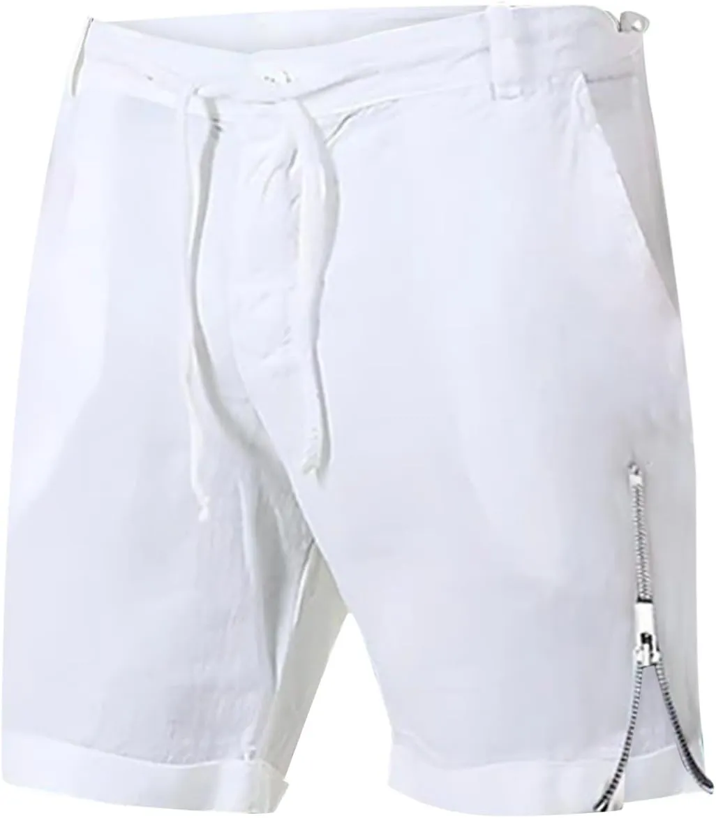 Mens Quick Drying Breathable Combat Tactical Beach Vacation Pants Summer Casual Shorts Lightweight Solid Cotton Linen Bermuda
