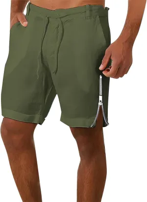 Mens Quick Drying Breathable Combat Tactical Beach Vacation Pants Summer Casual Shorts Lightweight Solid Cotton Linen Bermuda