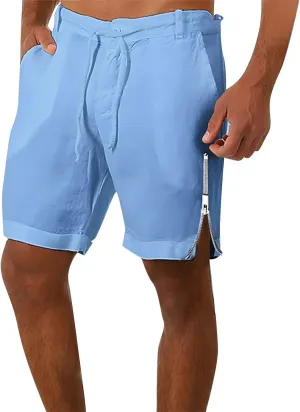 Mens Quick Drying Breathable Combat Tactical Beach Vacation Pants Summer Casual Shorts Lightweight Solid Cotton Linen Bermuda