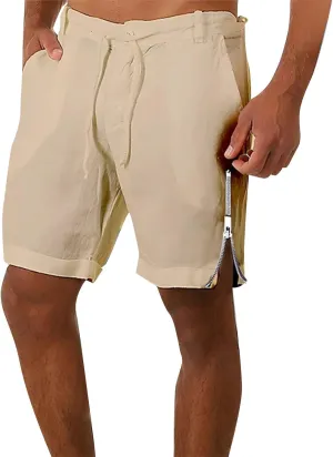 Mens Quick Drying Breathable Combat Tactical Beach Vacation Pants Summer Casual Shorts Lightweight Solid Cotton Linen Bermuda