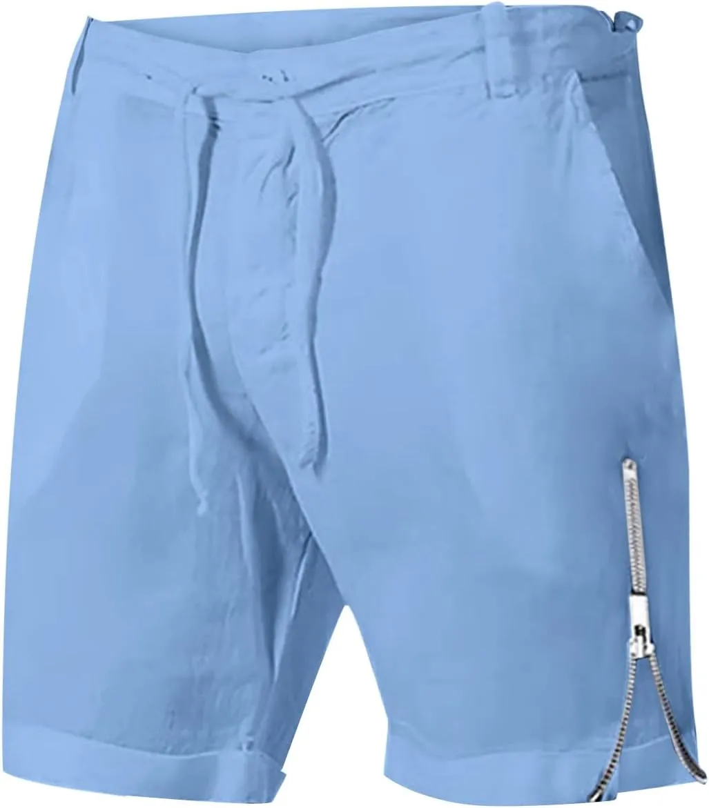 Mens Quick Drying Breathable Combat Tactical Beach Vacation Pants Summer Casual Shorts Lightweight Solid Cotton Linen Bermuda