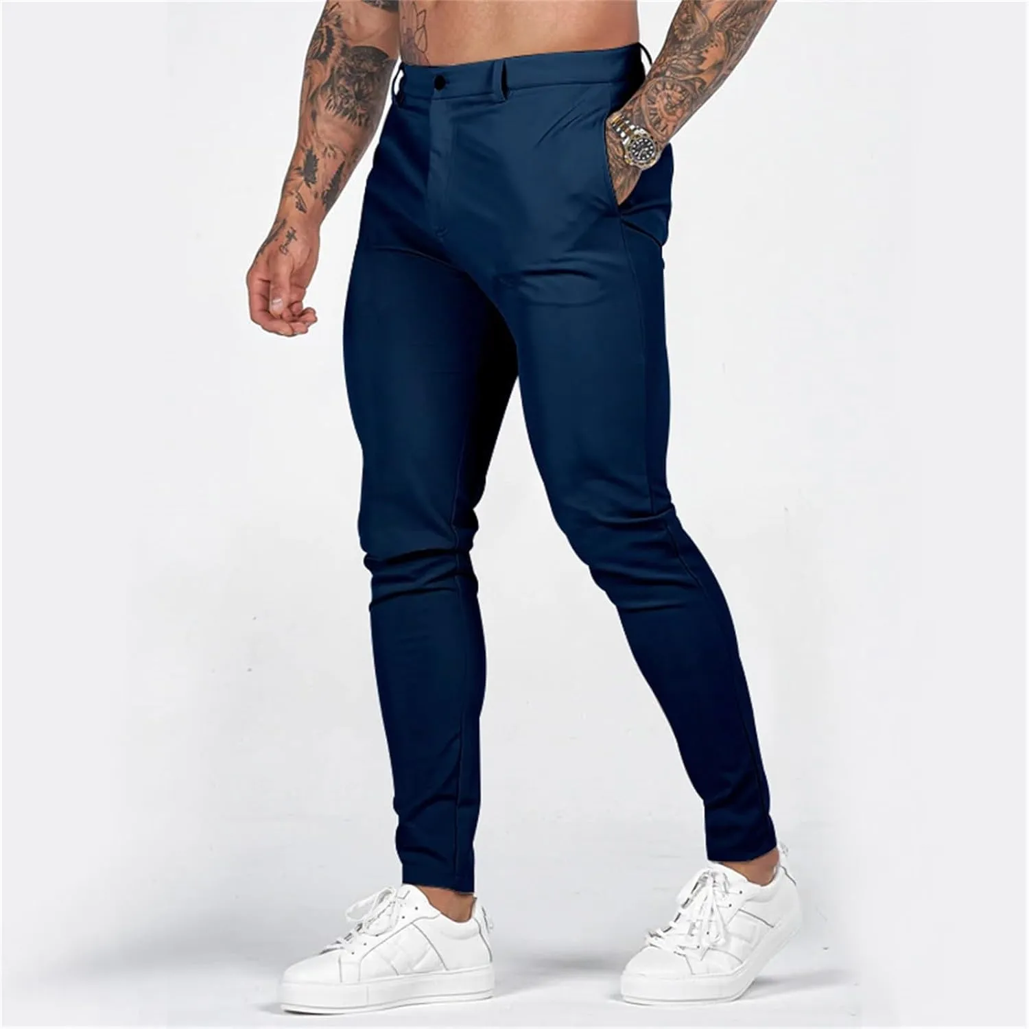 Mens Slim Fit Chino Pants Stretch Lightweight Business Suit Dress Pants Casual Wrinkle Free Quick Dry Work Trousers