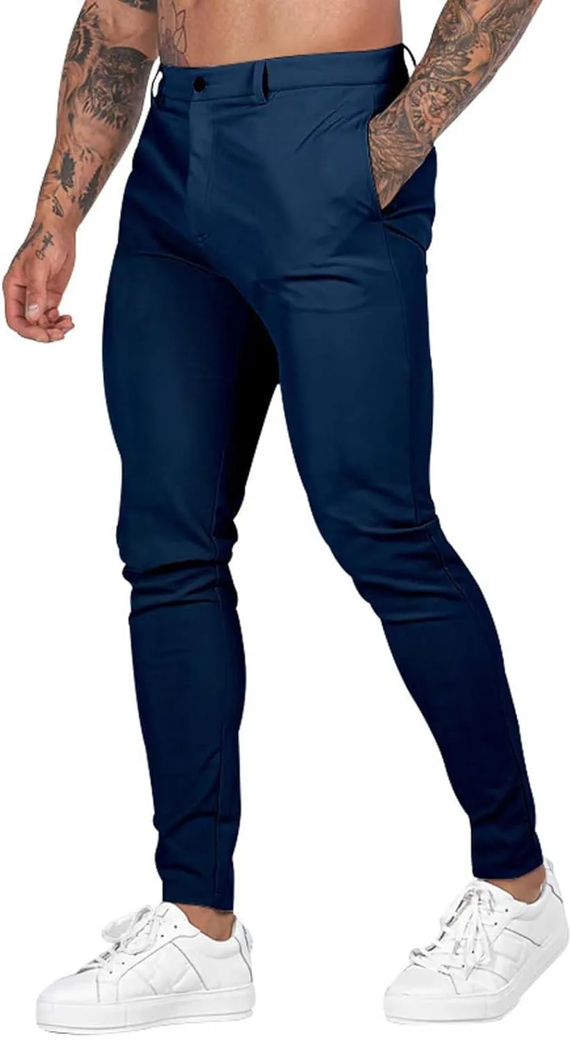 Mens Slim Fit Chino Pants Stretch Lightweight Business Suit Dress Pants Casual Wrinkle Free Quick Dry Work Trousers