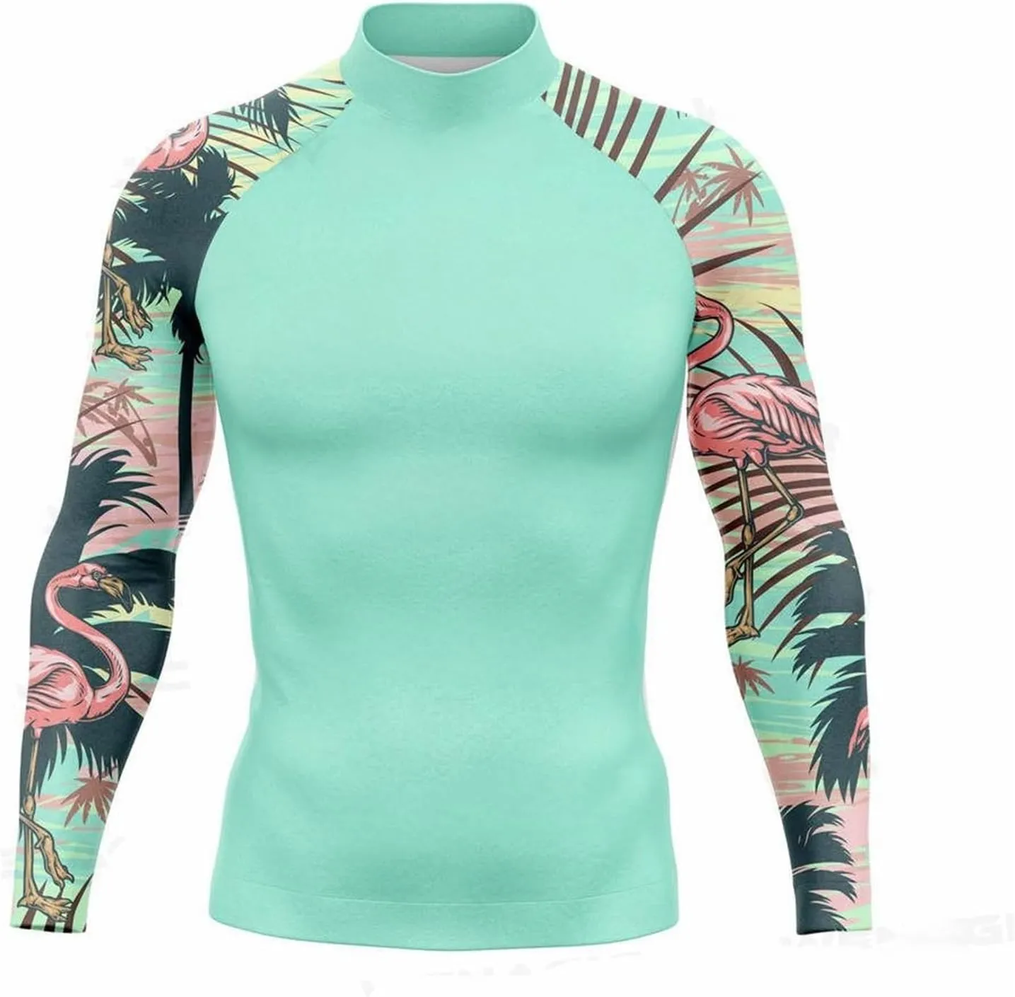 Men's Sun Protection Swim Shirts Fishing Quick Dry Long Sleeve Round Neck Watersports Clothing for Surfing