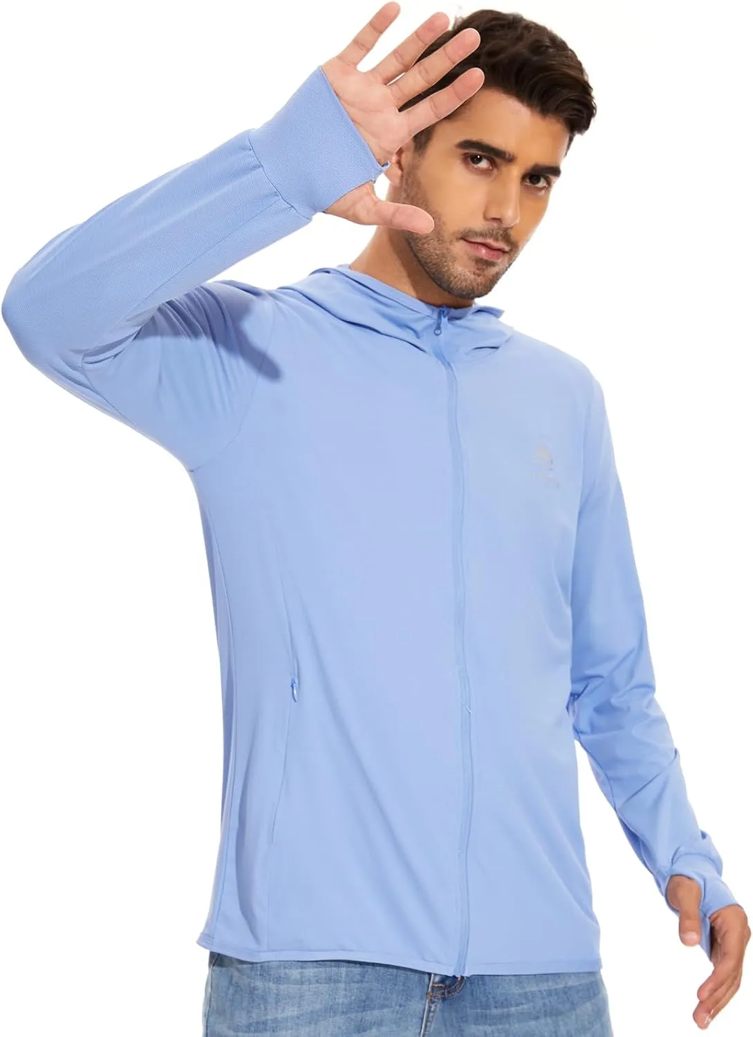Men's UPF 50  Sun Protection Hoodie Jacket Zip Up Lightweight Long Sleeve UV Fishing Shirts Quick Dry Zip Pockets