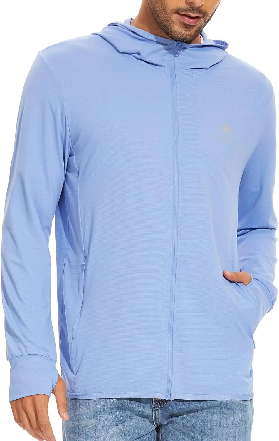 Men's UPF 50  Sun Protection Hoodie Jacket Zip Up Lightweight Long Sleeve UV Fishing Shirts Quick Dry Zip Pockets