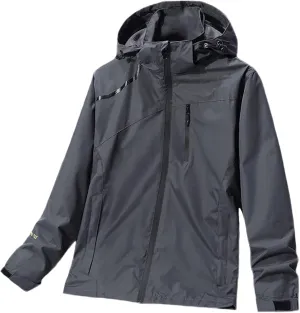 Men's Waterproof Rain Jacket Lightweight Raincoat Hooded Trench Outdoor Windbreaker for Hiking Travel