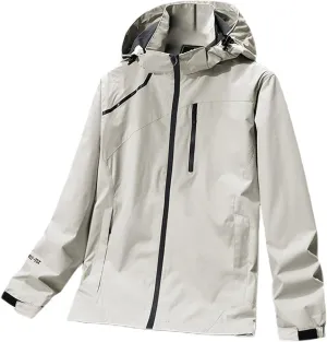 Men's Waterproof Rain Jacket Lightweight Raincoat Hooded Trench Outdoor Windbreaker for Hiking Travel