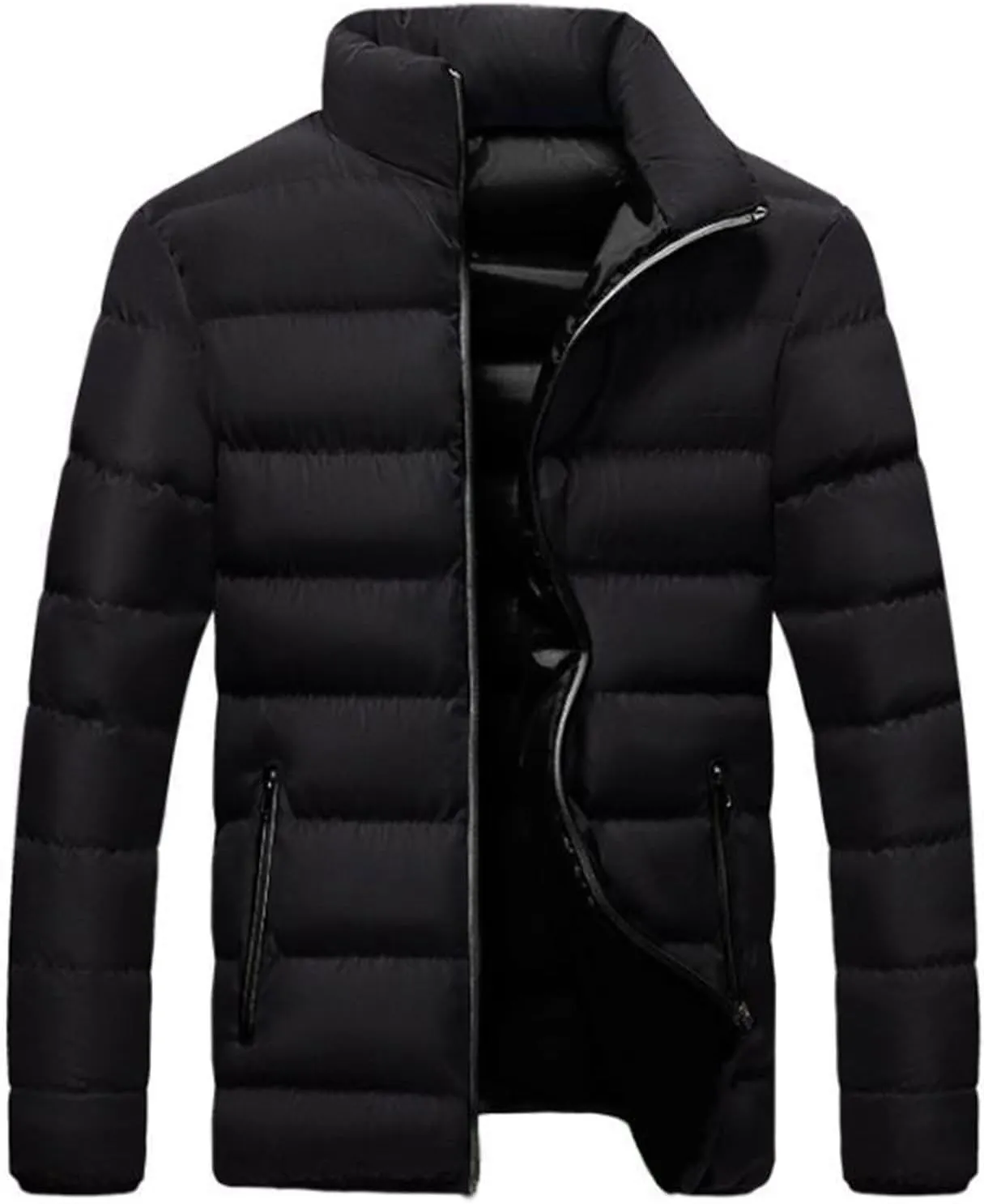 Men'S Zip Up Puffer Jacket Stand Collar Jacket Warm Thick Coats Lightweight Winter Down Jacket For Outdoor Hiking