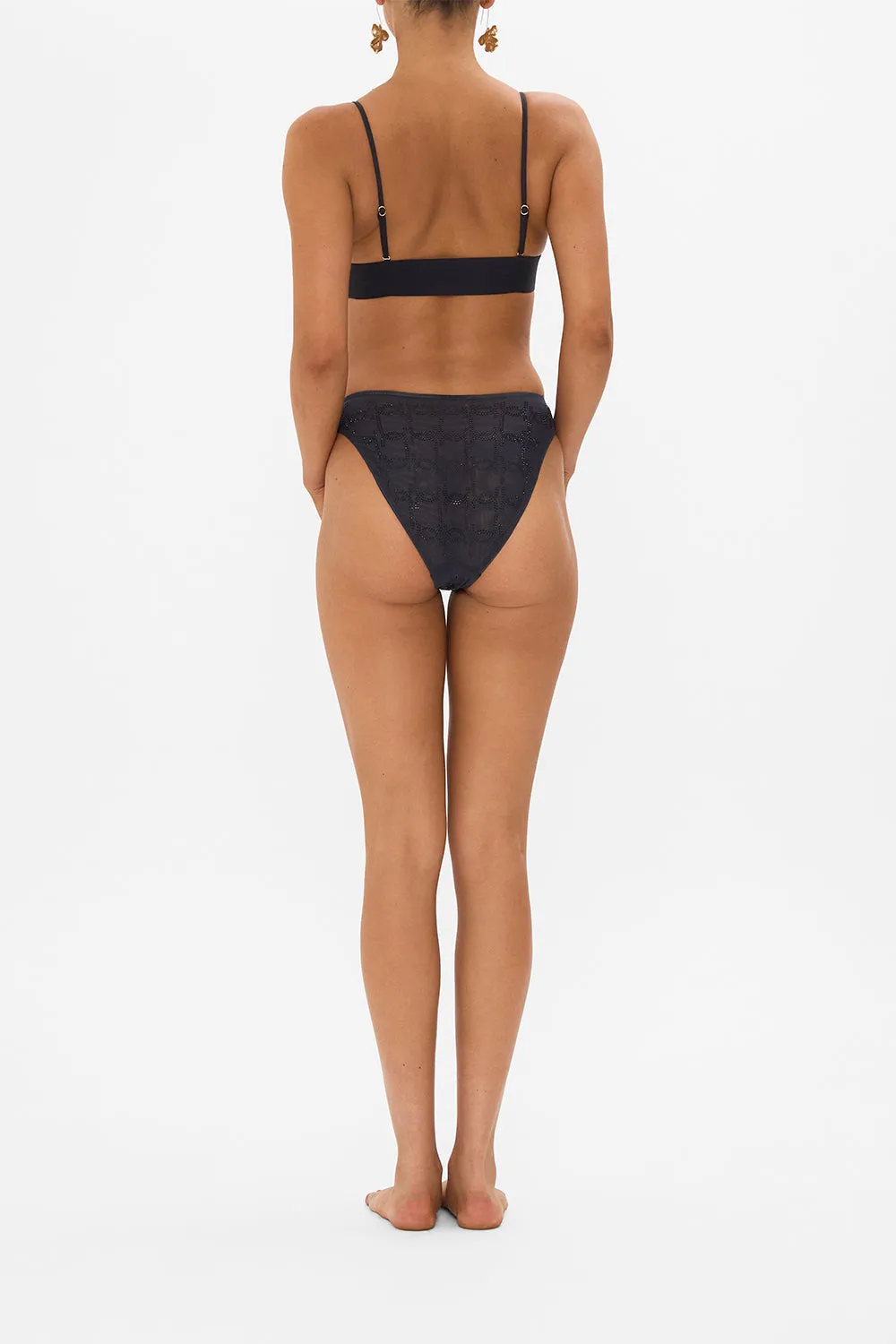 MESH HIGH WAIST HIGH LEG BRIEF SOLID BLACK