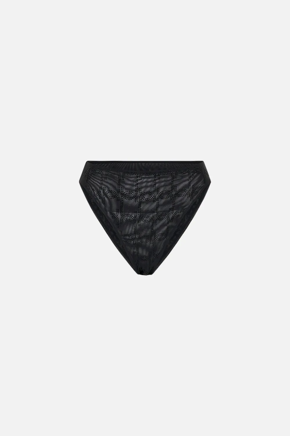 MESH HIGH WAIST HIGH LEG BRIEF SOLID BLACK