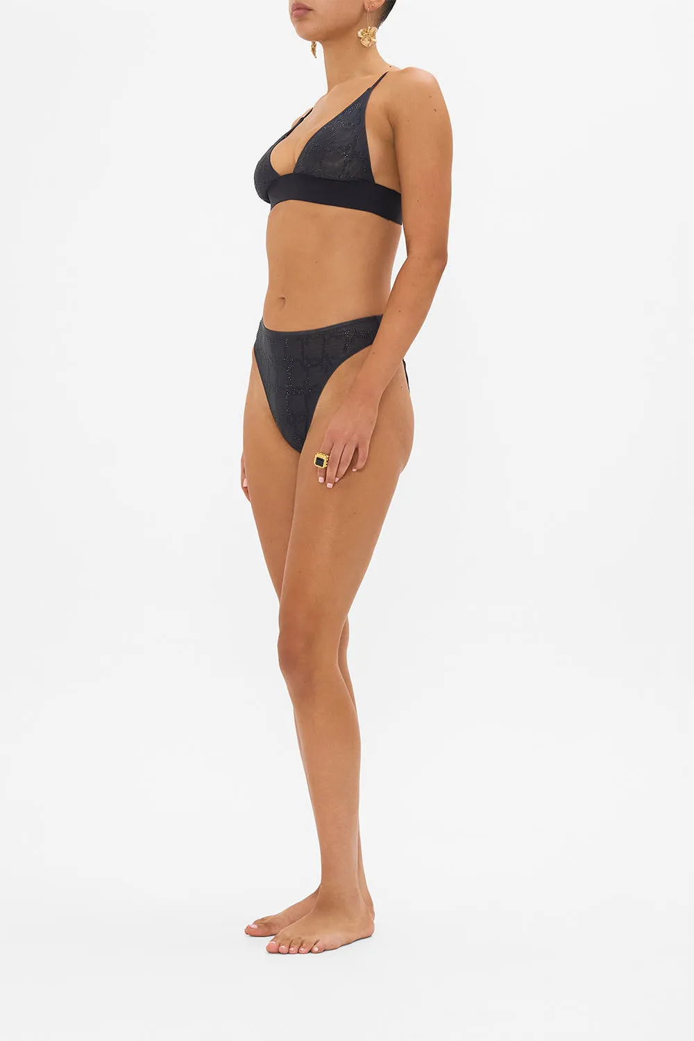 MESH HIGH WAIST HIGH LEG BRIEF SOLID BLACK