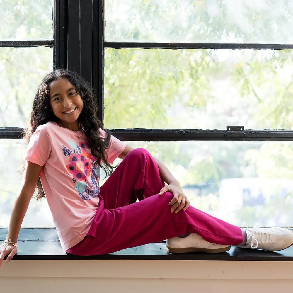 Mightly Girls' Cozy Wide Leg Pants | Organic Cotton Soft Fleece Sweatpants, Comfy Stretch Waistband, Fair Trade Certified