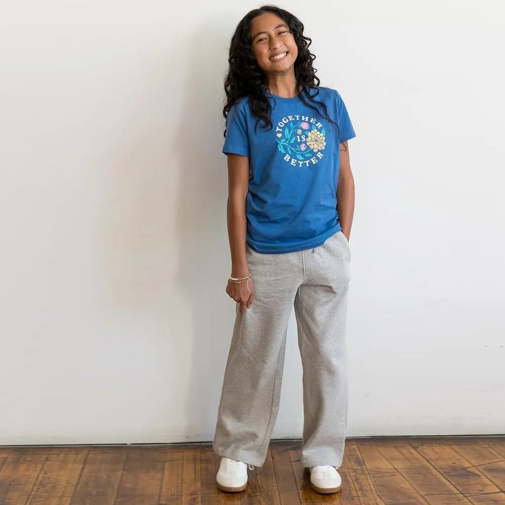 Mightly Girls' Cozy Wide Leg Pants | Organic Cotton Soft Fleece Sweatpants, Comfy Stretch Waistband, Fair Trade Certified