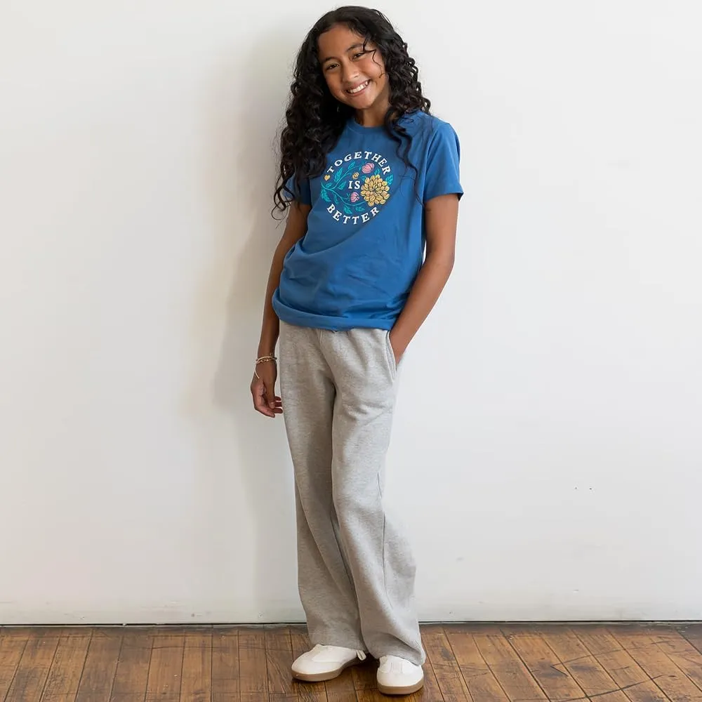 Mightly Girls' Cozy Wide Leg Pants | Organic Cotton Soft Fleece Sweatpants, Comfy Stretch Waistband, Fair Trade Certified
