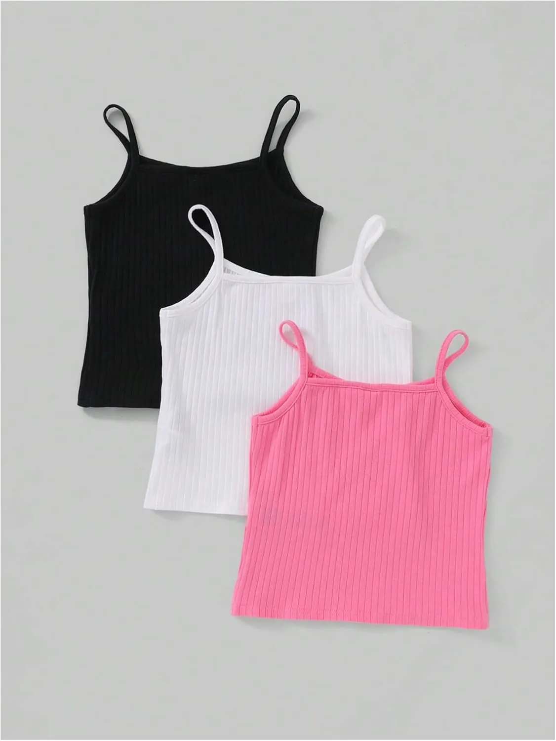 Milumia Girl's 3 Pack Ribbed Knit Camisoles Spaghetti Strap Basic Crop Cami Tops