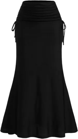 Milumia Women High Waist Ruched Maxi Skirts Business Casual Office Fishtail Long Skirts