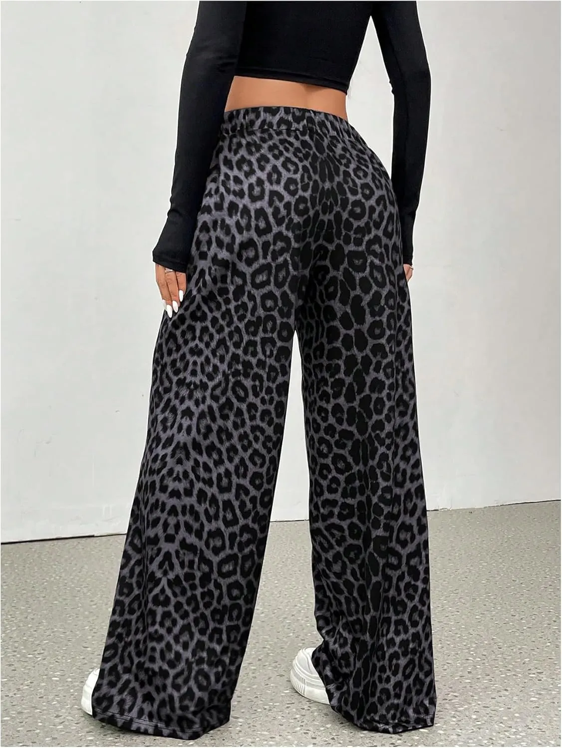 Milumia Women's Leopard Elastic Waist Sweatpants Straight Wide Leg Pant Trousers