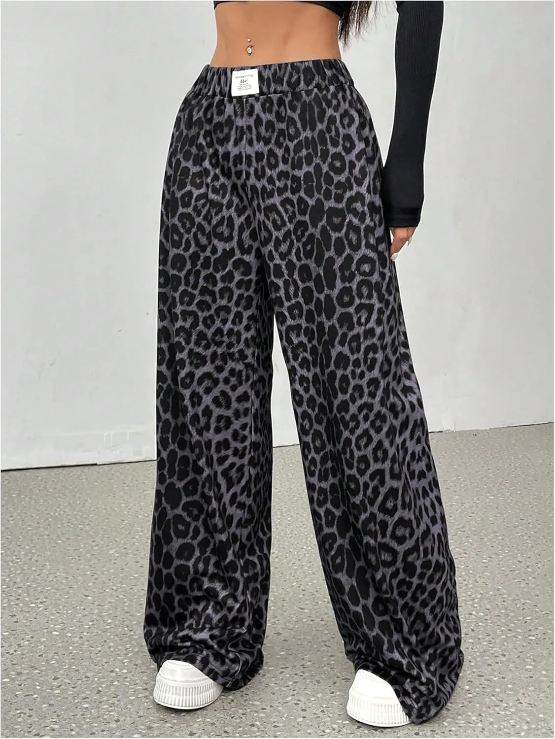 Milumia Women's Leopard Elastic Waist Sweatpants Straight Wide Leg Pant Trousers