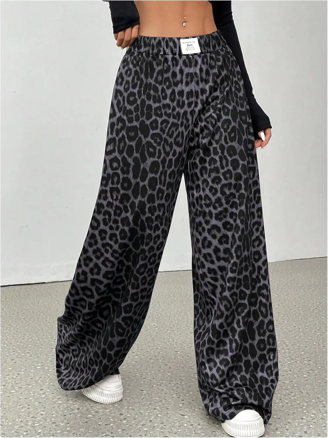 Milumia Women's Leopard Elastic Waist Sweatpants Straight Wide Leg Pant Trousers