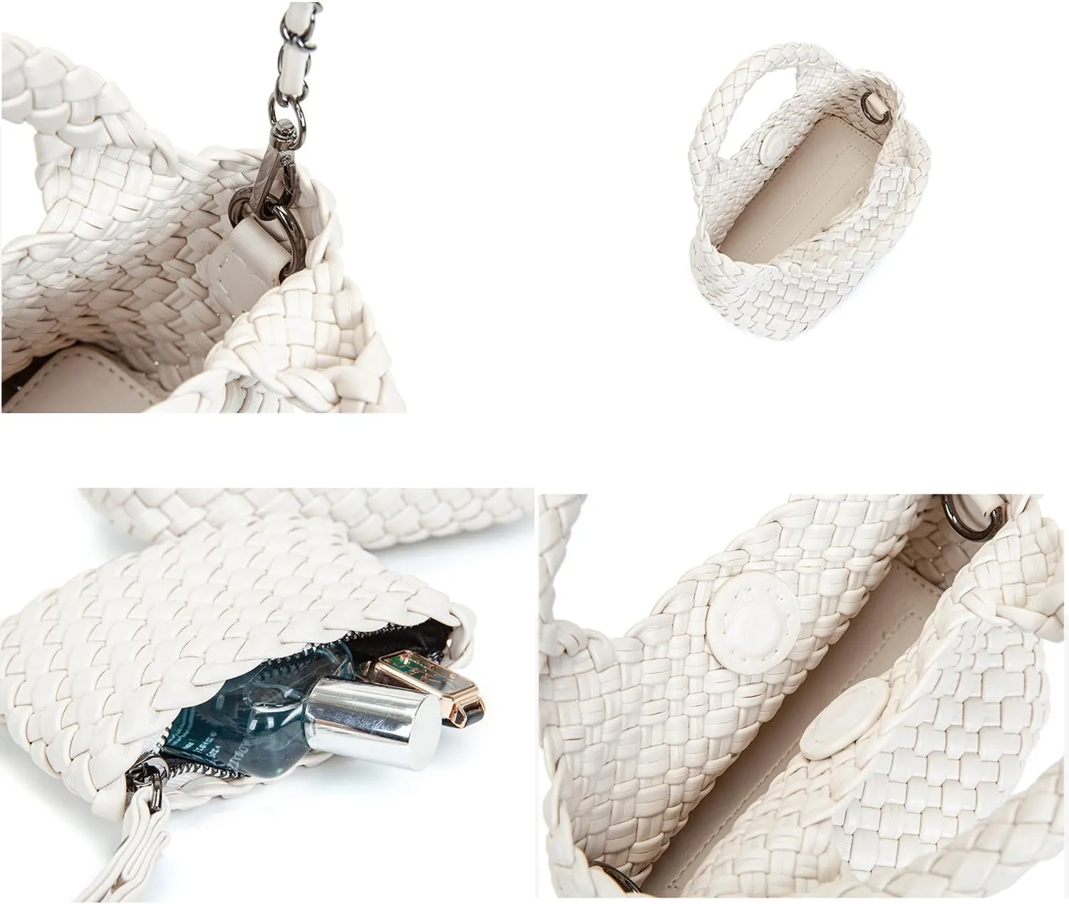 Mini Women's Handmade Woven Tote with Small Wallet Small Size Fashion Bright Color Vegan Leather Casual Tramp Crossbody Bag