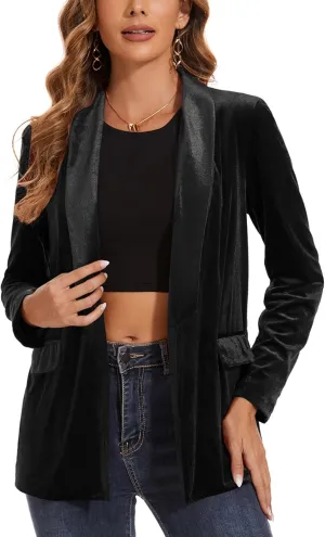 MINTLIMIT Women's Velvet Blazer Lightweight Long Sleeve Jacket Shawl Lapel Open Front Casual Blazers with Pockets