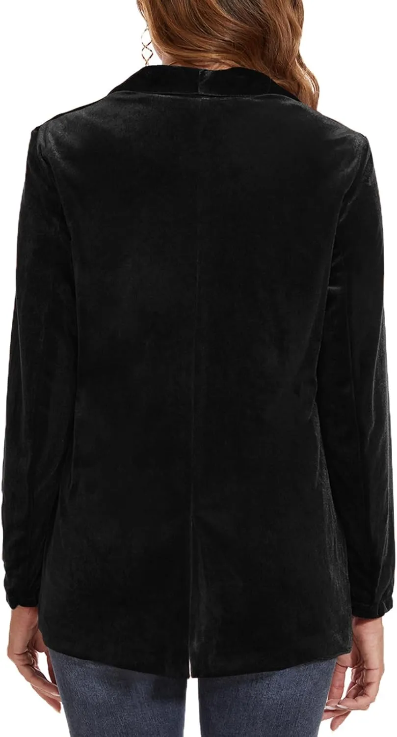 MINTLIMIT Women's Velvet Blazer Lightweight Long Sleeve Jacket Shawl Lapel Open Front Casual Blazers with Pockets