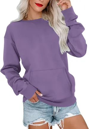 MISFAY Womens Oversized Sweatshirt Casual Long Sleeve Crewneck Hoodie Solid Pullover Lightweight Loose Tops with Pocket