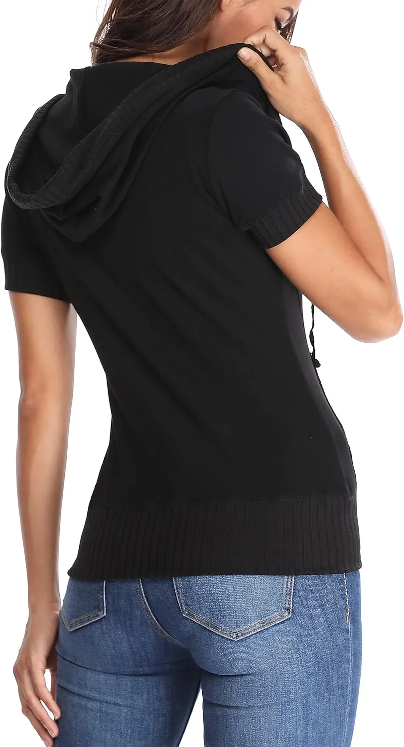MISS MOLY Women Short Sleeves Hoodie Jacket Full Zip Up Lightweight Sweatshirt Casual