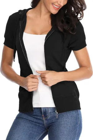 MISS MOLY Women Short Sleeves Hoodie Jacket Full Zip Up Lightweight Sweatshirt Casual