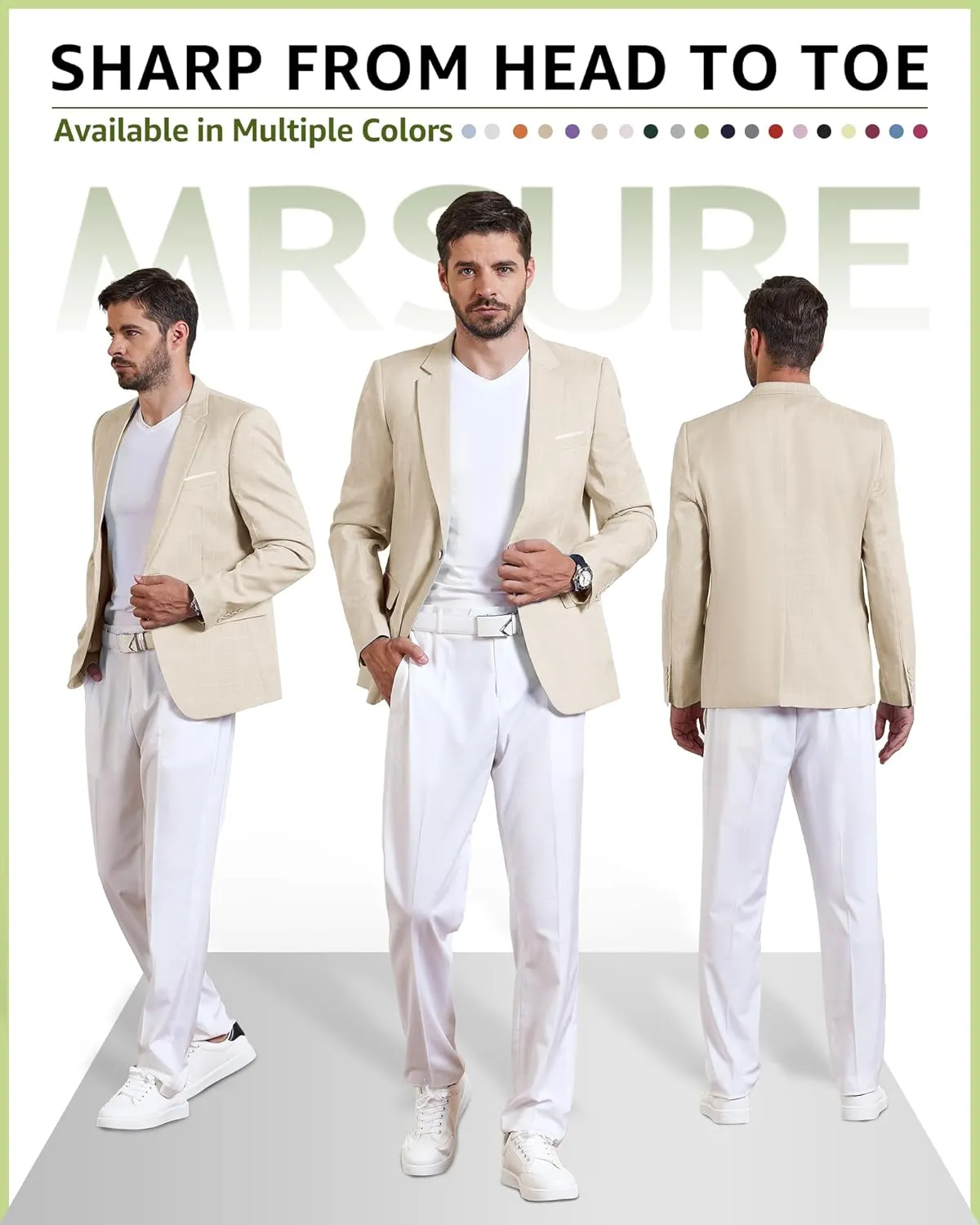 MrSure Mens 2 Buttons Linen Blazer, Casual Sport Coat, Solid Lightweight Suit Jacket for Daily