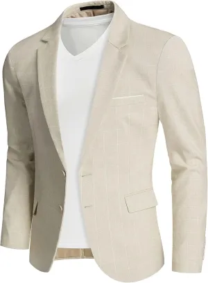 MrSure Mens 2 Buttons Linen Blazer, Casual Sport Coat, Solid Lightweight Suit Jacket for Daily
