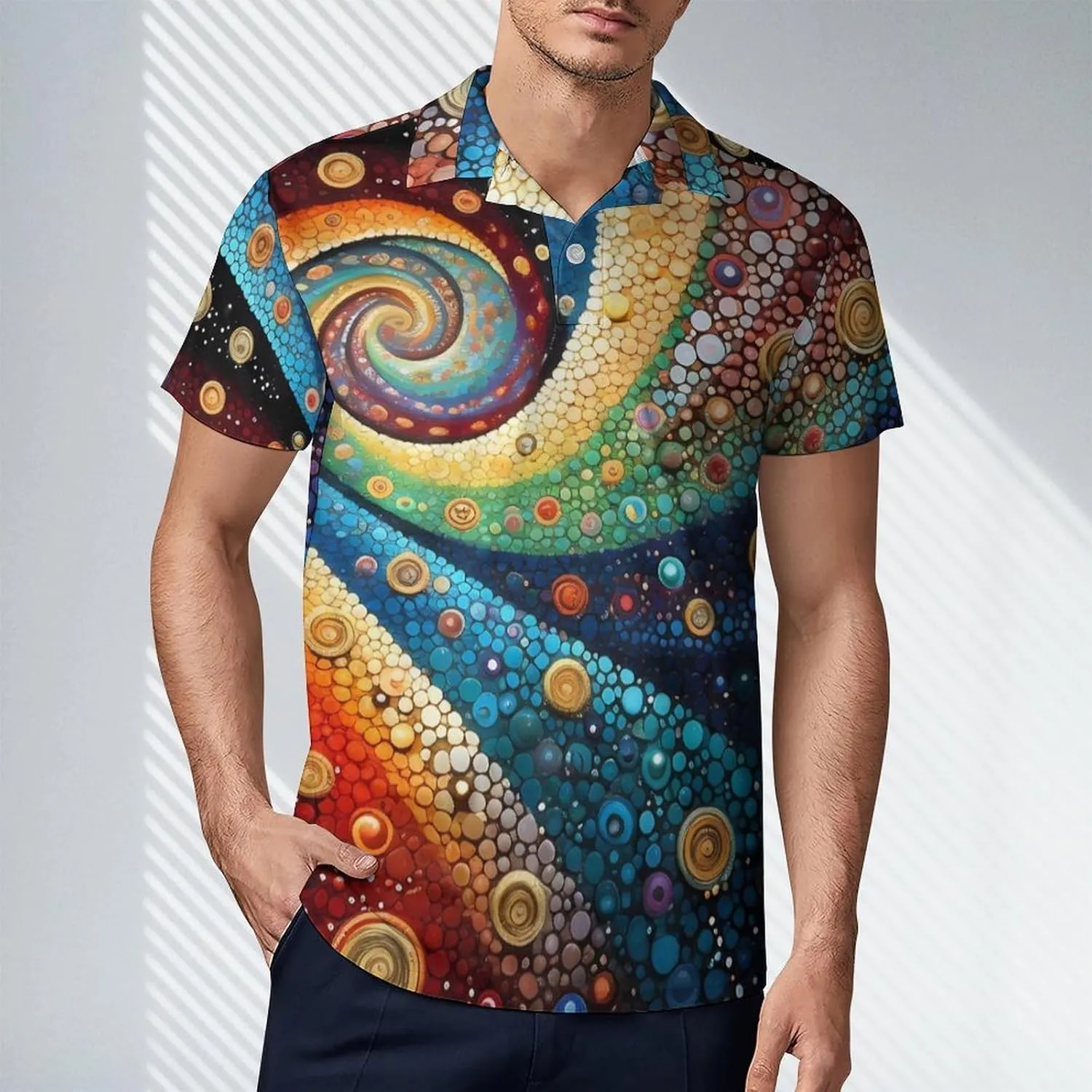 Multi Colored Swirled Spirals Men's Polo Shirt Short Sleeve Casual Athletic Quick Dry Golf T-Shirts