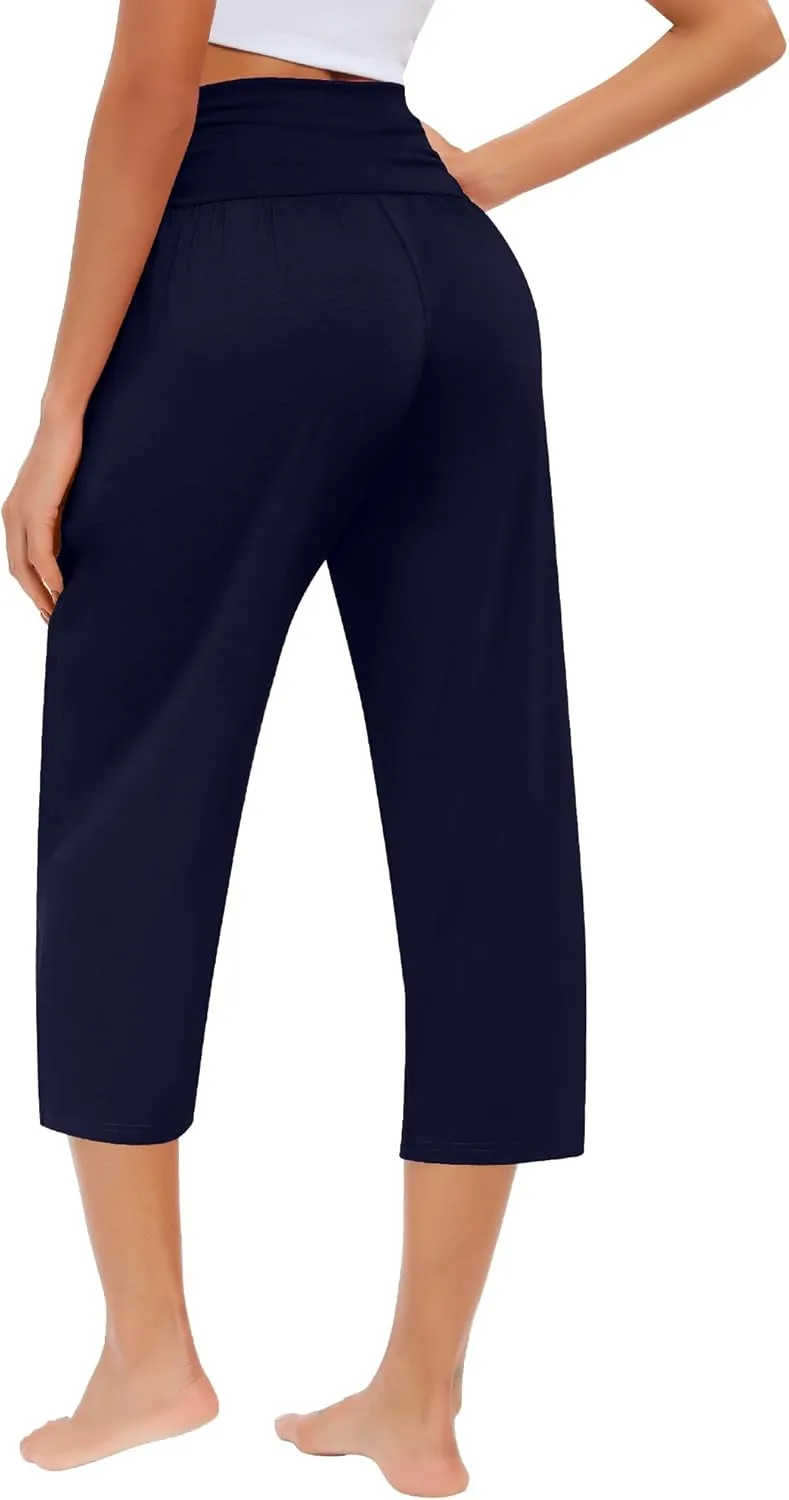 Neer 3 Pack Capri Pants for Women Casual Summer Lounge Yoga Pants Crop High Waist Loose Fit Sweatpants Pajamas with Pockets