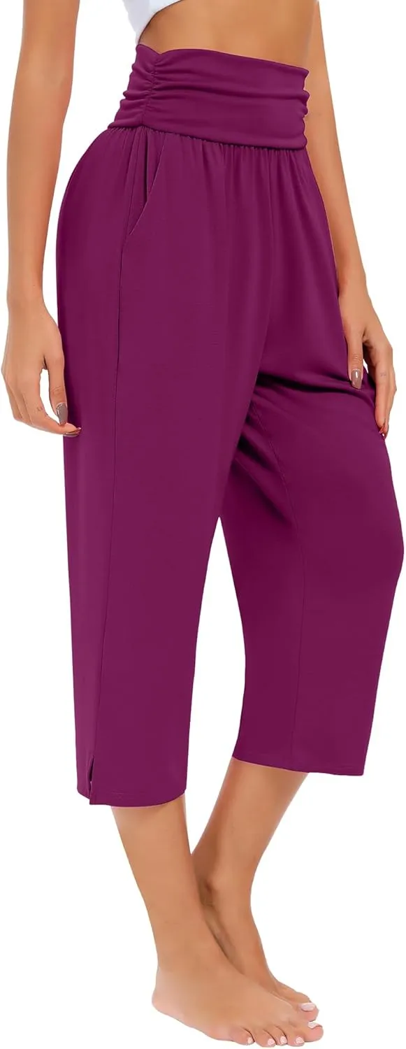 Neer 3 Pack Capri Pants for Women Casual Summer Lounge Yoga Pants Crop High Waist Loose Fit Sweatpants Pajamas with Pockets