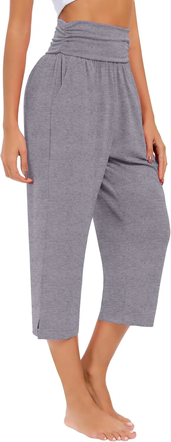 Neer 3 Pack Capri Pants for Women Casual Summer Lounge Yoga Pants Crop High Waist Loose Fit Sweatpants Pajamas with Pockets