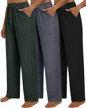 Neer 3 Pack Women's Baggy Sweatpants with Pockets, Wide Leg Yoga Pants Cozy Thick Lounge Pants Drawstring Casual Loose Jogger