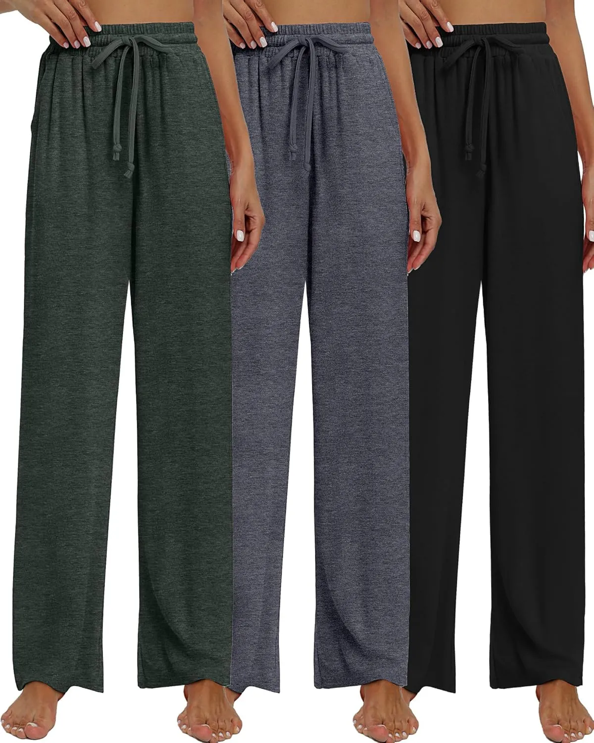 Neer 3 Pack Women's Baggy Sweatpants with Pockets, Wide Leg Yoga Pants Cozy Thick Lounge Pants Drawstring Casual Loose Jogger
